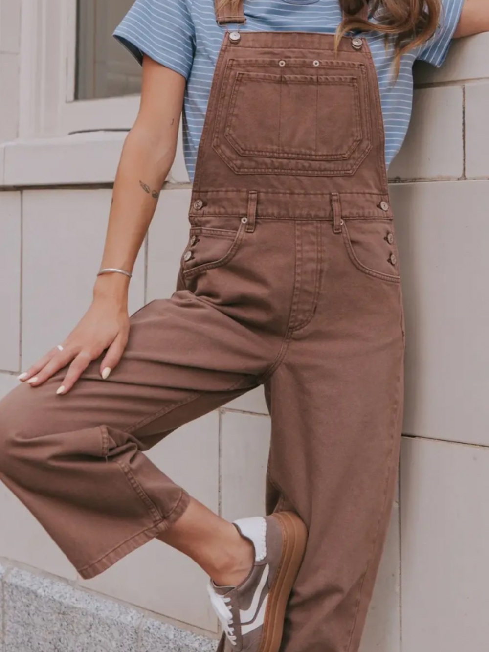 We The Free Chocolate Brown Cotton Overalls with Adjustable Straps